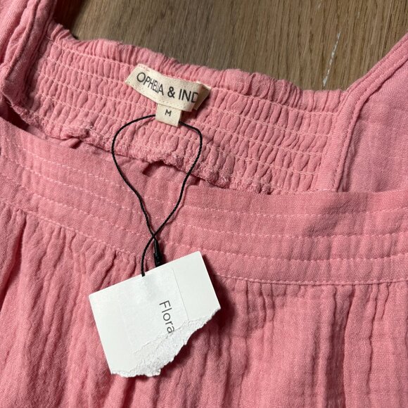 NWT Ophelia & Indigo Flora Dress in pink M medium midi flutter sleeve cotton - Picture 6 of 9